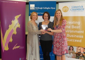MGR's Eimear Quin (centre) pictured receiuving her tickets from Lavinia Duggan of the City of Culture & Maura McMahon, Limerick Chamber's Marketing Manager