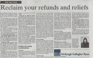 Sarah Kelly's Top Tax Tips Article, as published in the Clare Champion