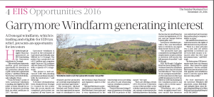 Garrymore Windfarm article in Sunday Business Post EIIS feature, 20th November 2016